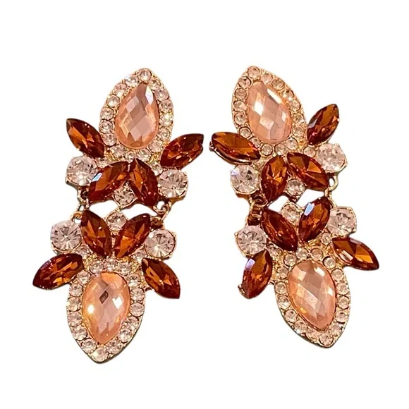 Elegant Amber Orange Crystal Earrings - Picture 2 of 5